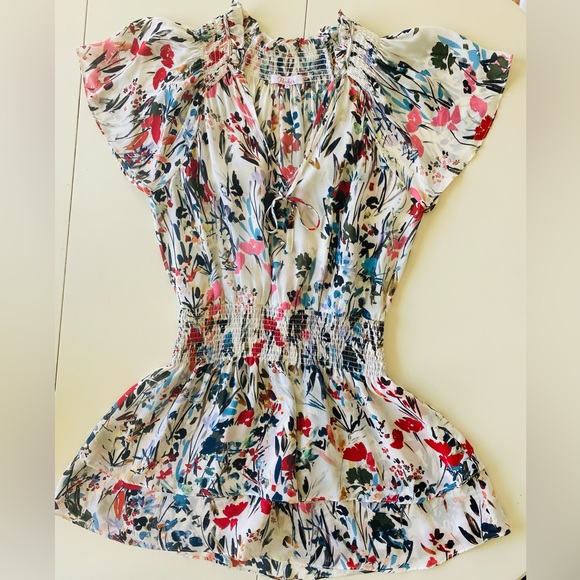 PARKER Silk Floral Smocked Drop Waist Mini Dress - Picture 6 of 8